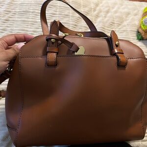 Fossil Rachel Satchel Brown Coated Leather w/Detachable Strap
